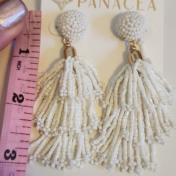 Panacea White & Gold Toned Beaded Earrings, 3" - Picture 2 of 3